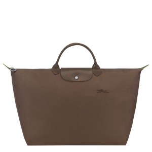 Men Longchamp Le Pliage Green L Travel Bag Dark Brown | Thailand-736GJLAVC