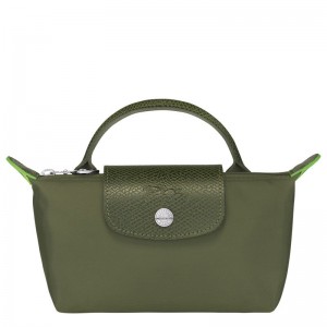 Men Longchamp Le Pliage Green With Handle Pouch Dark Green | Thailand-217XMGNYU