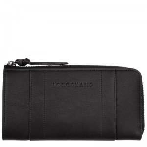 Women Longchamp 3D Zip Around Wallet Black | Thailand-938DIXKFY