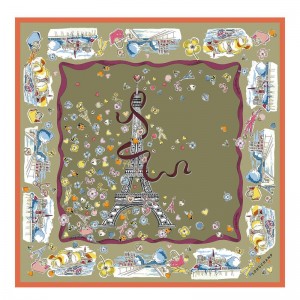 Women Longchamp Equestrian Tower 50 Scarf Olive / Multicolor | Thailand-583DWUEJP