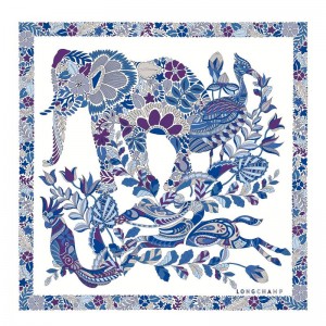 Women Longchamp Forêt 50 Scarf Blue | Thailand-201IMRCWP