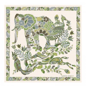 Women Longchamp Forêt 50 Scarf Green / Multicolor | Thailand-940UBTOFV