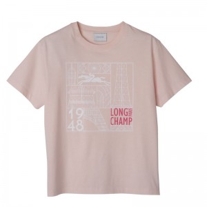 Women Longchamp Jersey T-shirt Rose | Thailand-354WKUNOX