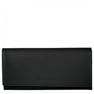 Women Longchamp Le Foulonné Continental Wallet Black | Thailand-916VLMAOY