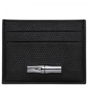 Women Longchamp Le Roseau Card Holder Black | Thailand-415VEWAKH