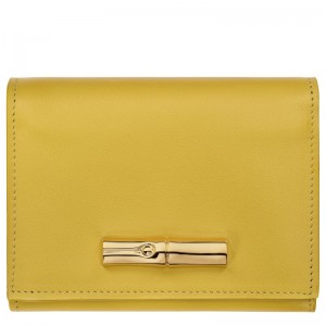 Women Longchamp Le Roseau Compact Wallet Yellow | Thailand-678ZTQPXW