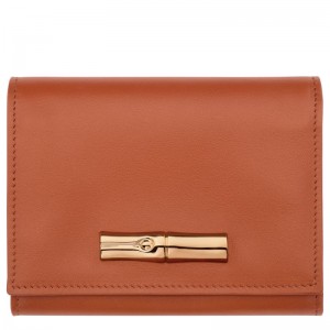 Women Longchamp Le Roseau Compact Wallet Brown | Thailand-584ZPEAOU