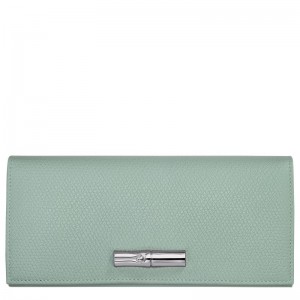 Women Longchamp Le Roseau Flap Wallet Blue Green | Thailand-087RJOULE