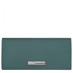 Women Longchamp Le Roseau Flap Wallet Blue Green | Thailand-642JCTKME