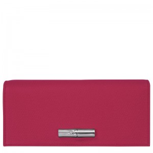 Women Longchamp Le Roseau Flap Wallet Dark Pink | Thailand-568BDXZGW