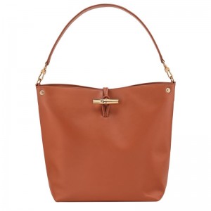 Women Longchamp Le Roseau M Hobo Bag Orange / Cream | Thailand-693GVBKRI