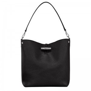 Women Longchamp Le Roseau M Shoulder Bag Black | Thailand-694PBFHEK
