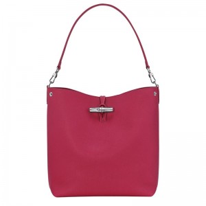 Women Longchamp Le Roseau M Shoulder Bag Dark Pink | Thailand-731VALUNQ