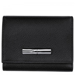 Women Longchamp Le Roseau Wallet Black | Thailand-459BUCSJE