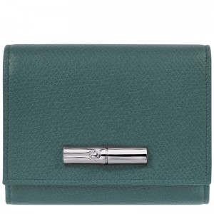 Women Longchamp Le Roseau Wallet Blue Green | Thailand-108ETKULR