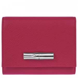 Women Longchamp Le Roseau Wallet Dark Pink | Thailand-314CDAYWV