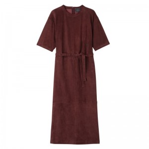 Women Longchamp Leather Long Dress Burgundy | Thailand-960UNKGCM