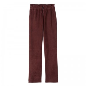 Women Longchamp Leather Straight Pants Burgundy | Thailand-892IBKADU