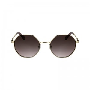 Women Longchamp Metal Sunglasses Gold / Brown Pink | Thailand-189JASXIN