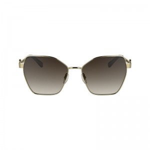 Women Longchamp Metal Sunglasses Gold / Brown | Thailand-654NMWJCT