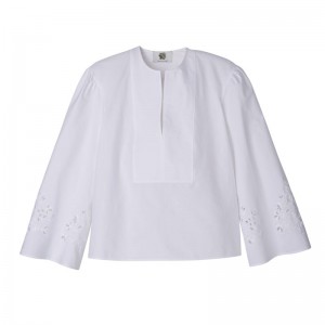 Women Longchamp Poplin Embroidered Blouse White | Thailand-396RJGFHM
