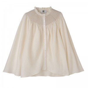 Women Longchamp Smocked Veil Blouse Cream | Thailand-365ZAYJNT