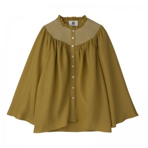 Women Longchamp Smocked Veil Blouse Olive | Thailand-376QAKUVX