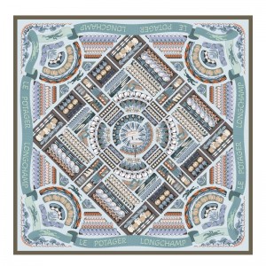 Women Longchamp Vegetable Garden 90 Scarf Navy | Thailand-635GHUWFE
