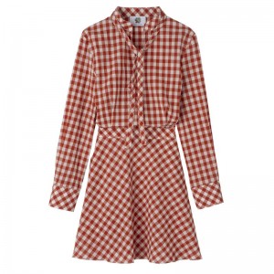 Women Longchamp Vichy Jacquard Dress Coral / White | Thailand-478HJXBYN