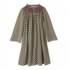 Women Longchamp Vichy Jacquard Dress Olive | Thailand-972JWMYRS