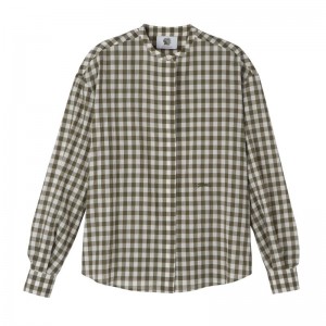 Women Longchamp Vichy Jacquard Shirts Olive | Thailand-429ZPUNXL
