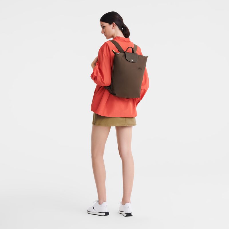 Men Longchamp Le Pliage Green M Backpack Dark Brown | Thailand-097KWEOQX