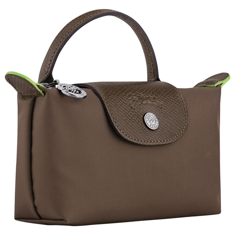 Men Longchamp Le Pliage Green With Handle Pouch Dark Brown | Thailand-512MGDOFB