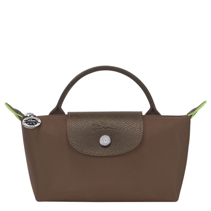 Men Longchamp Le Pliage Green With Handle Pouch Dark Brown | Thailand-512MGDOFB