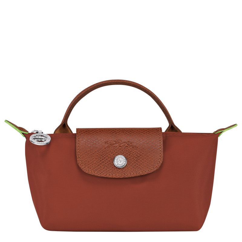 Men Longchamp Le Pliage Green With Handle Pouch Brown | Thailand-583XKFEMC