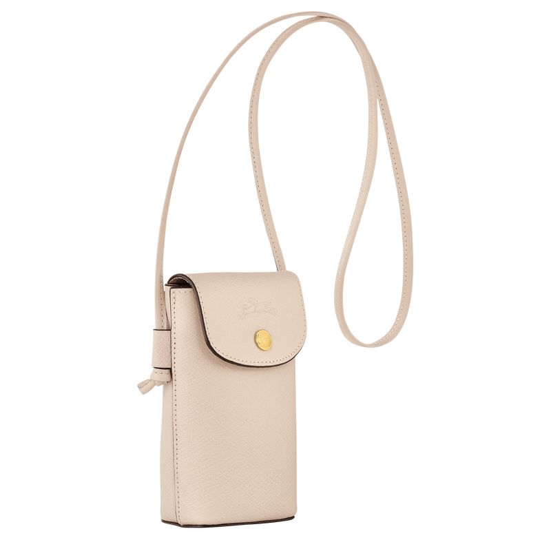 Men Longchamp Épure With Leather Lace Phone Case Beige | Thailand-021ZVCDGU
