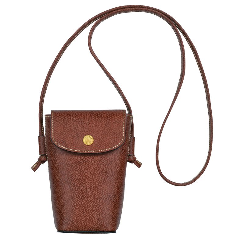 Men Longchamp Épure With Leather Lace Phone Case Brown | Thailand-258MQGEZY