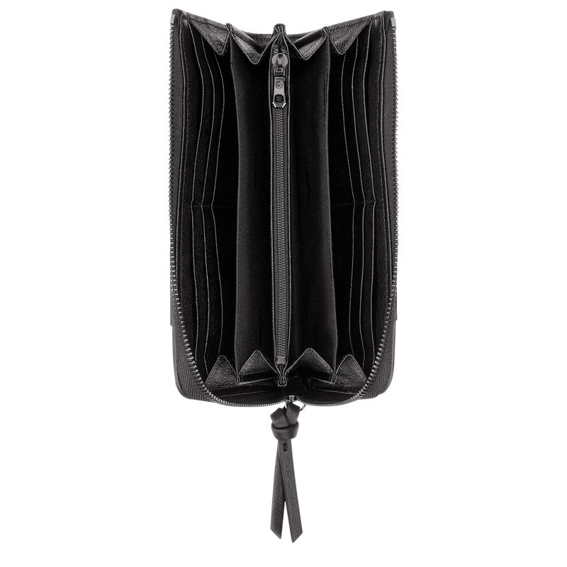 Women Longchamp 3D Zip Around Wallet Black | Thailand-938DIXKFY