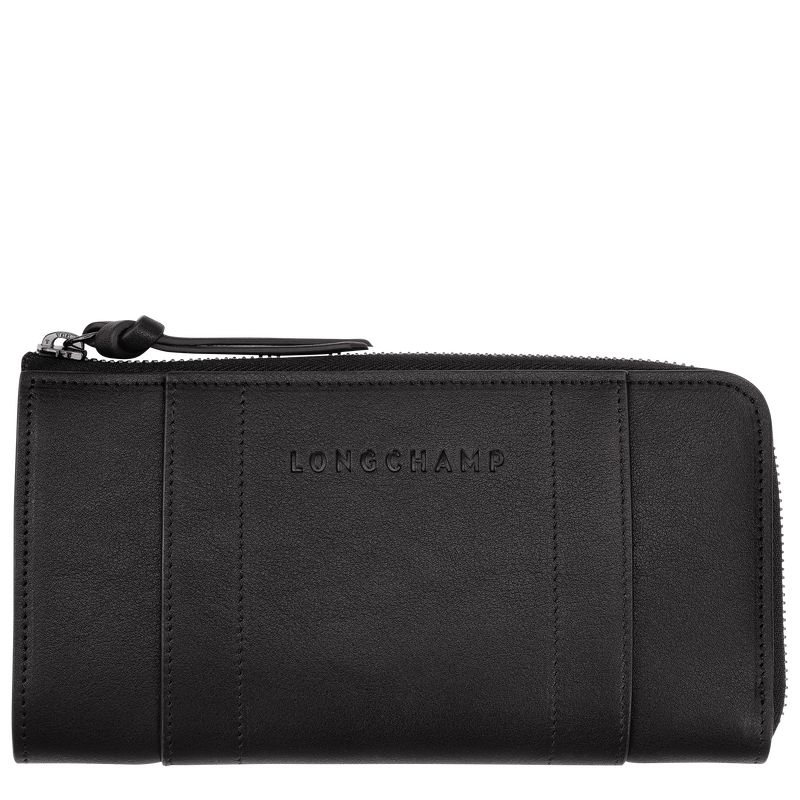 Women Longchamp 3D Zip Around Wallet Black | Thailand-938DIXKFY