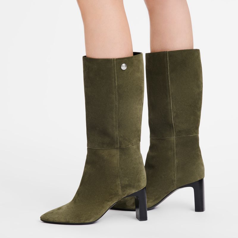 Women Longchamp Allure Heel Boots Khaki | Thailand-937CGPWEN