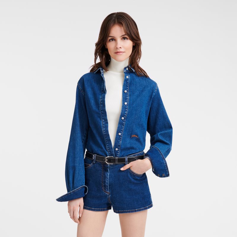 Women Longchamp Denim Shirts Blue | Thailand-127RXMFLZ