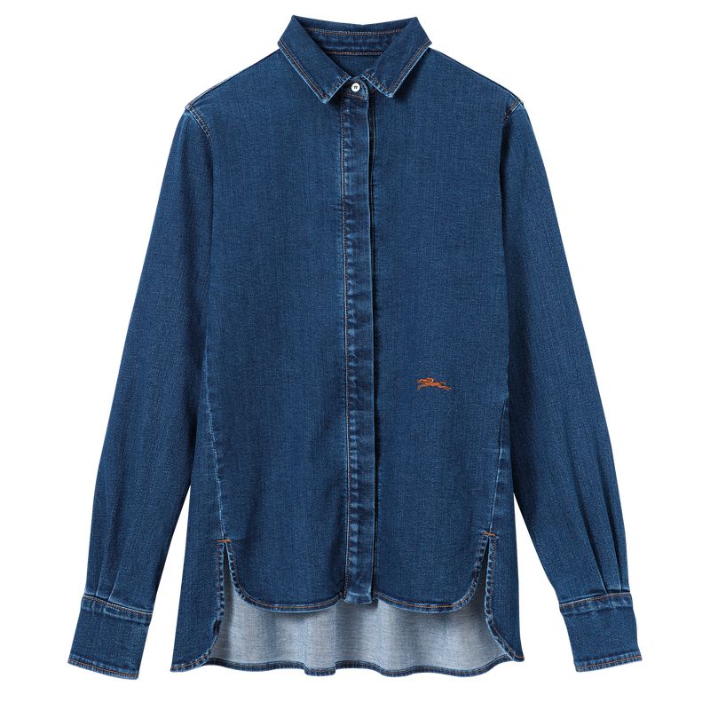 Women Longchamp Denim Shirts Blue | Thailand-127RXMFLZ