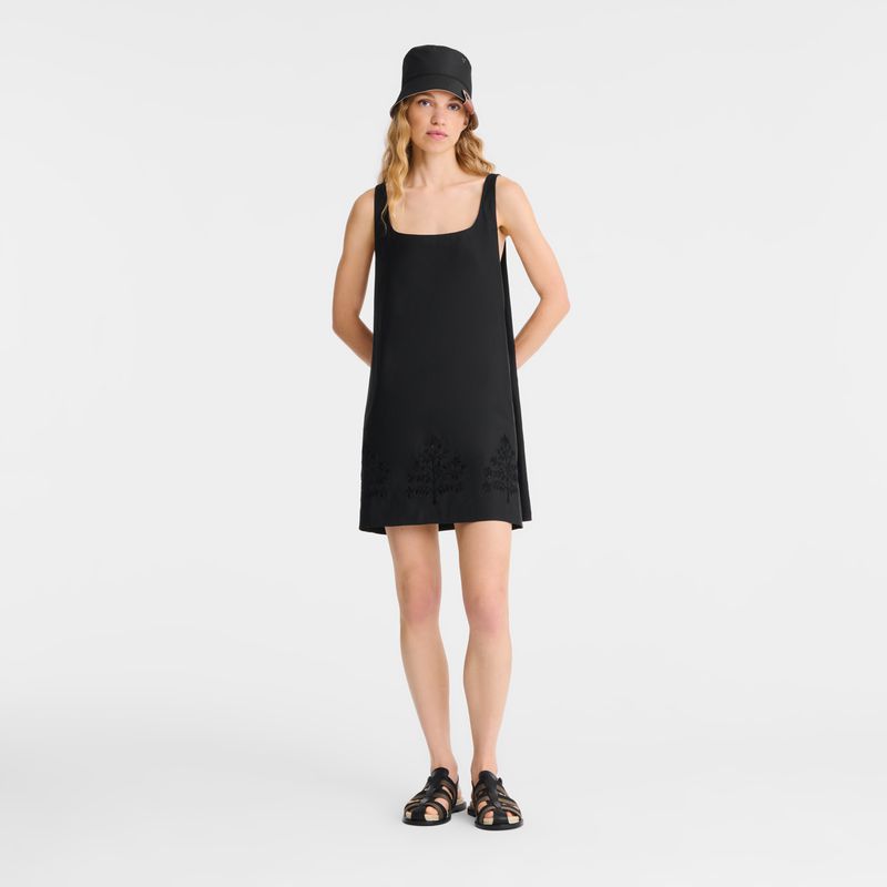 Women Longchamp Embroidered Canvas Dress Black | Thailand-357ZIPBHJ