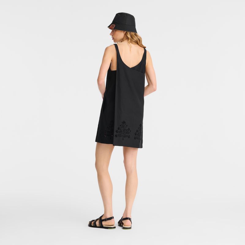 Women Longchamp Embroidered Canvas Dress Black | Thailand-357ZIPBHJ