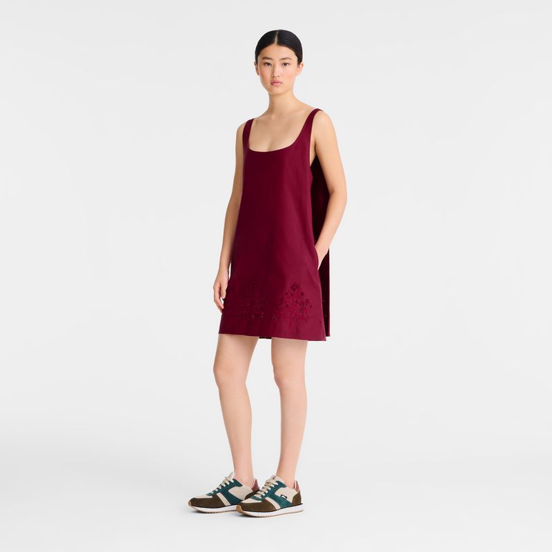 Women Longchamp Embroidered Canvas Dress Dark Red | Thailand-960ZXWDCL