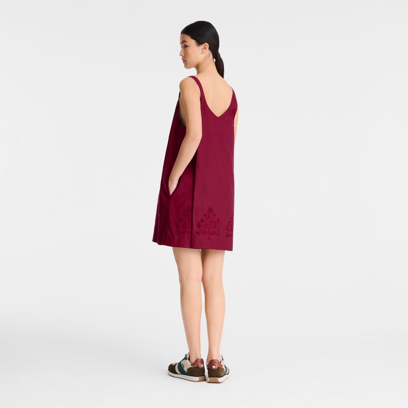 Women Longchamp Embroidered Canvas Dress Dark Red | Thailand-960ZXWDCL