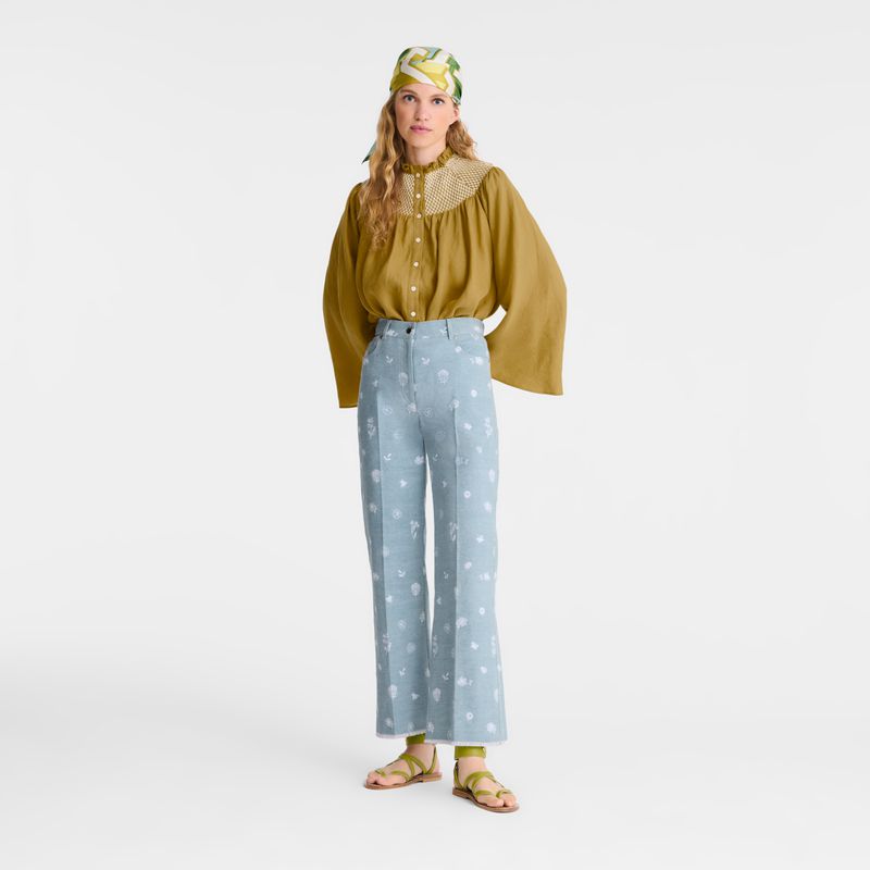 Women Longchamp Embroidered Denim Jeans Blue | Thailand-263AXNPWE