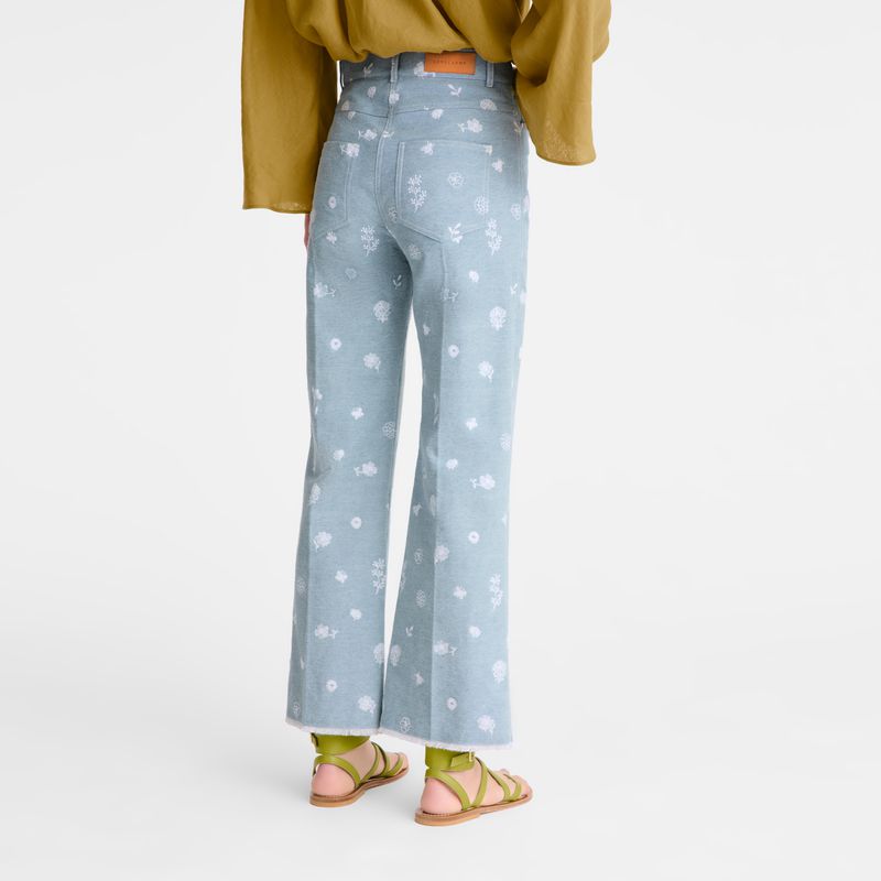 Women Longchamp Embroidered Denim Jeans Blue | Thailand-263AXNPWE