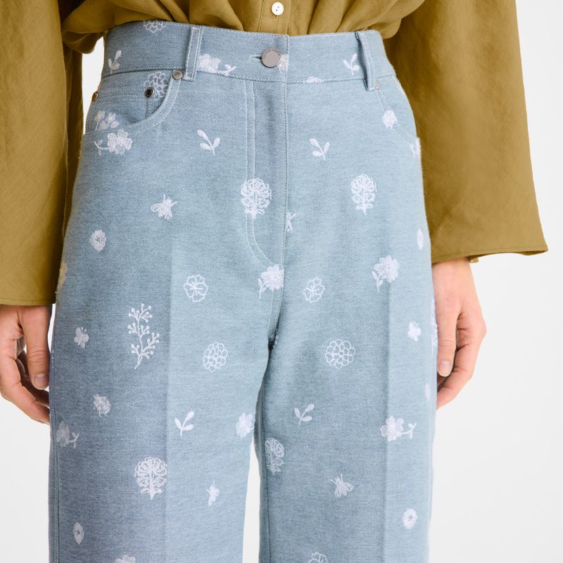 Women Longchamp Embroidered Denim Jeans Blue | Thailand-263AXNPWE
