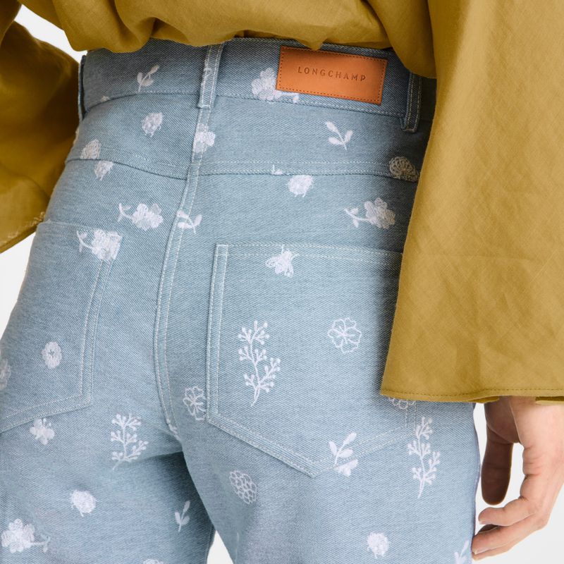 Women Longchamp Embroidered Denim Jeans Blue | Thailand-263AXNPWE